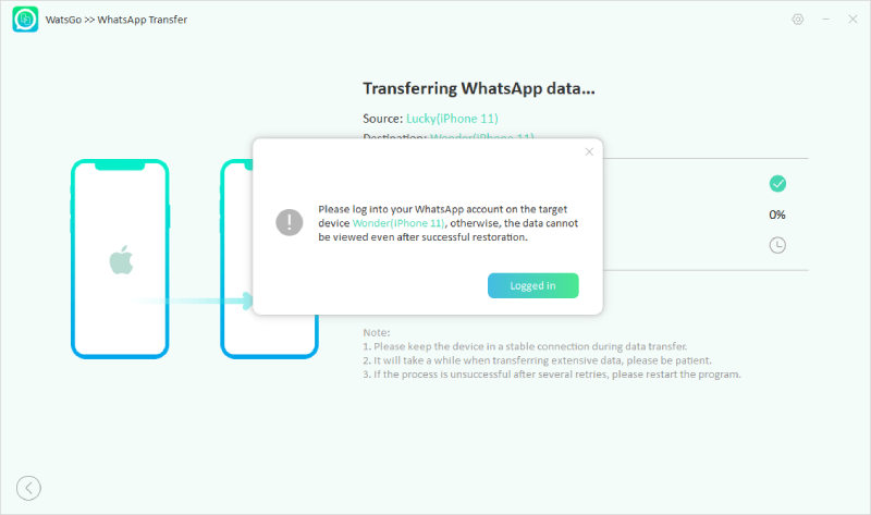 watsgo guide - make sure whatsapp on target device is logged into 