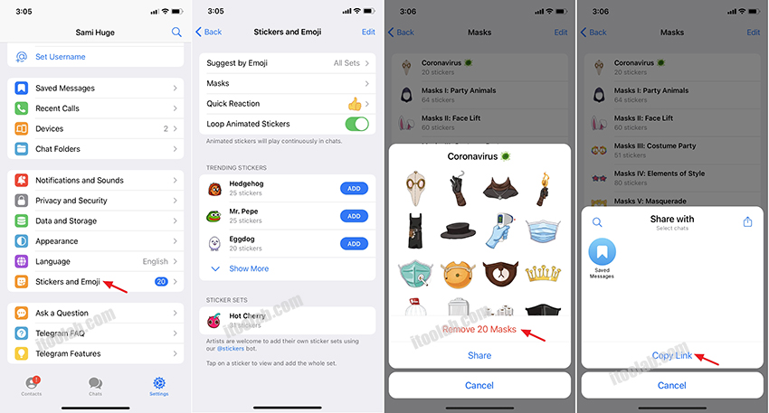 telegram stickers ios settings
