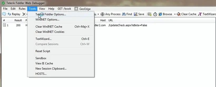 Telerik Fiddler Options
