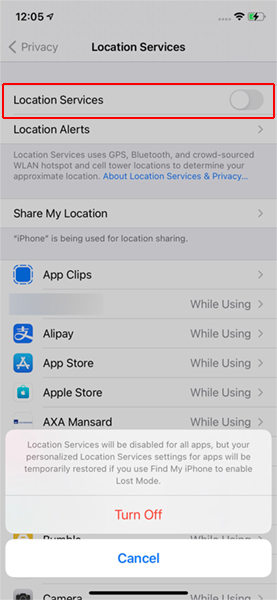 Turn off GPS location service