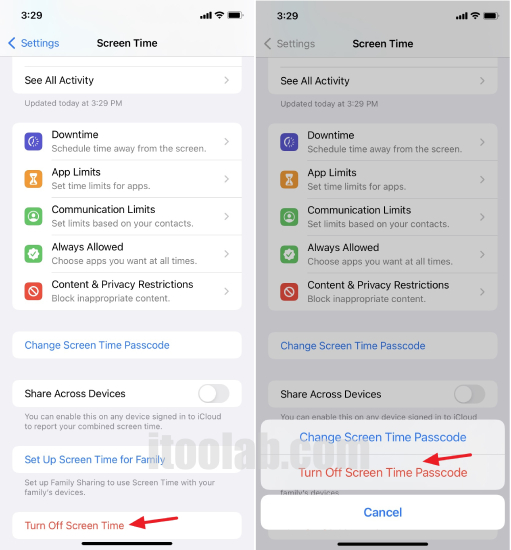 turn off screen time