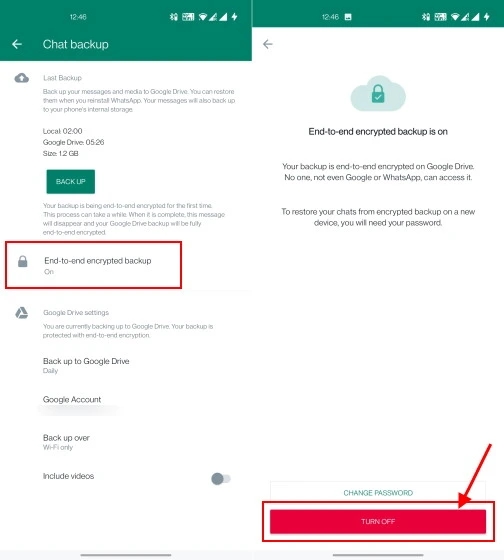 turn off whatsapp encrypted backup
