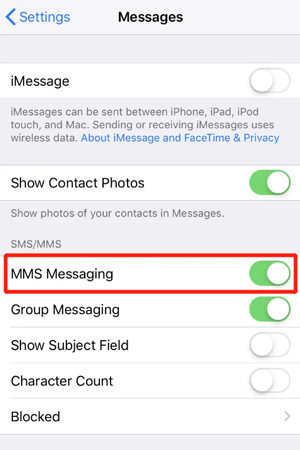Turn on MMS Messaging