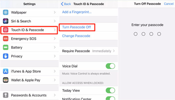 Turn Passcode Off to Fix Unable to Activate Touch ID on This iPhone