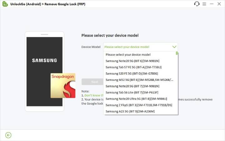 unlockgo android guide select snapdragon device