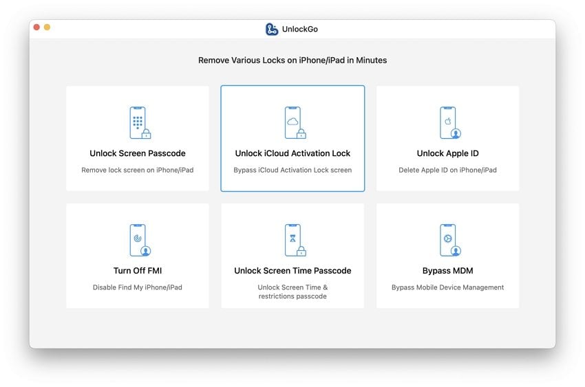 unlockgo guide - unlock icloud ios 14.8 main interface