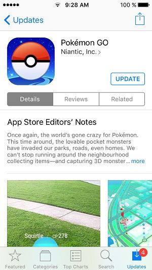 Update Pokémon Go on ios