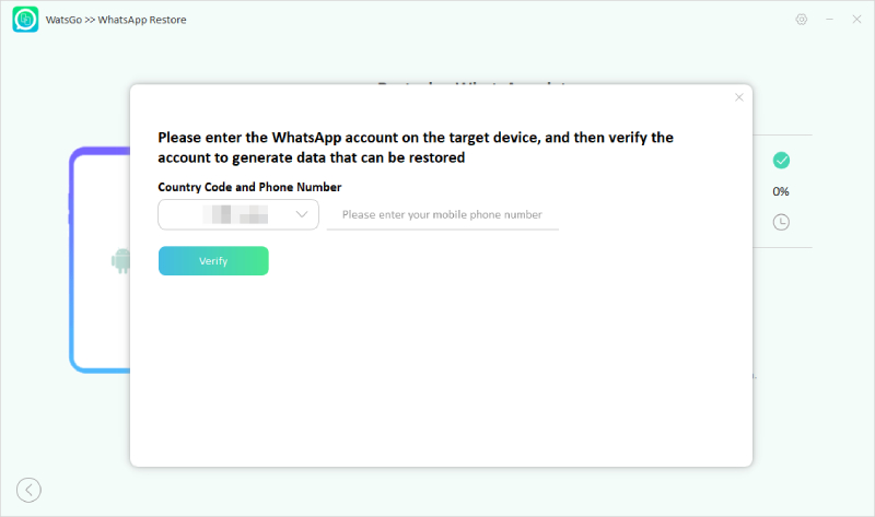 watsgo guide - verify whatsapp account when restore whatsapp backup to android device