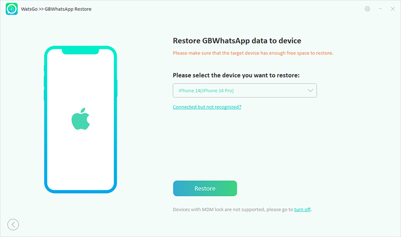 watsgo guide - connect device to restore gbwhatsapp backup