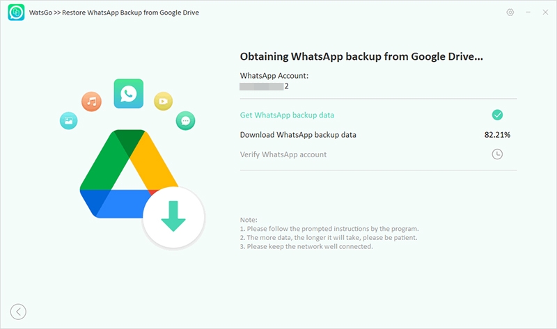 watsgo starts to download whatsapp backup