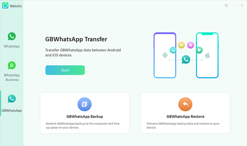 watsgo guide - gbwhatsapp transfer main interface