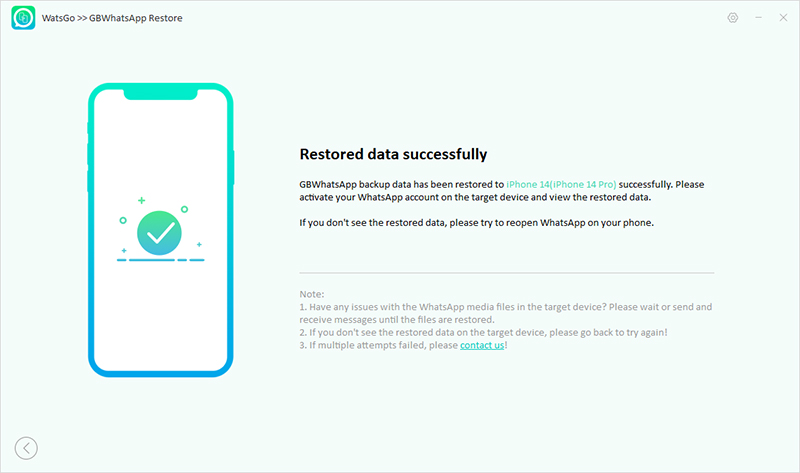 watsgo guide - restore gbwhatsapp backup successfully