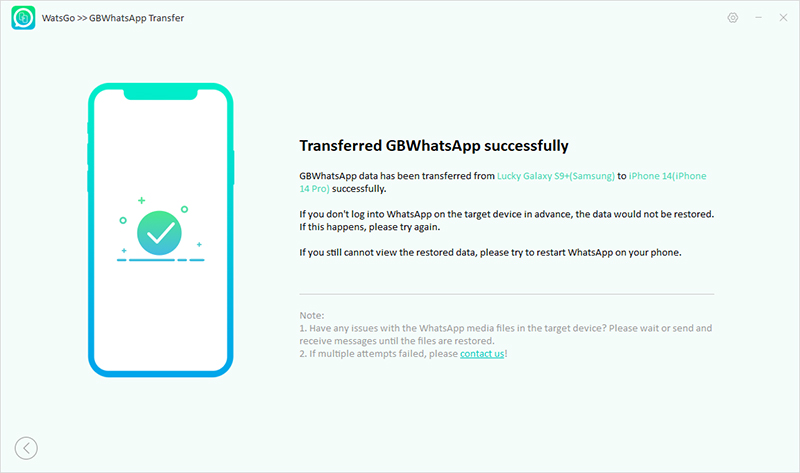 watsgo guide - restore gbwhatsapp backup to whatsapp successfully