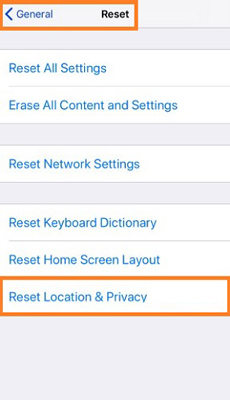 Reset Location & Privacy
