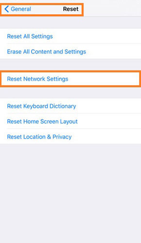 reset network settings iphone