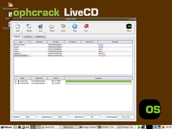 reset windows 10 password with ophcrack livecd