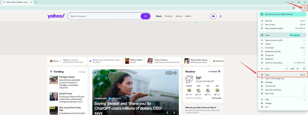 chrome print settings