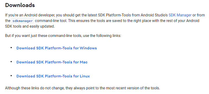 download SDK platform tools to downgrade from Android 13 to Android 12