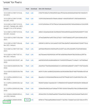 flash Pixel 6 from Android 13 to Android 12