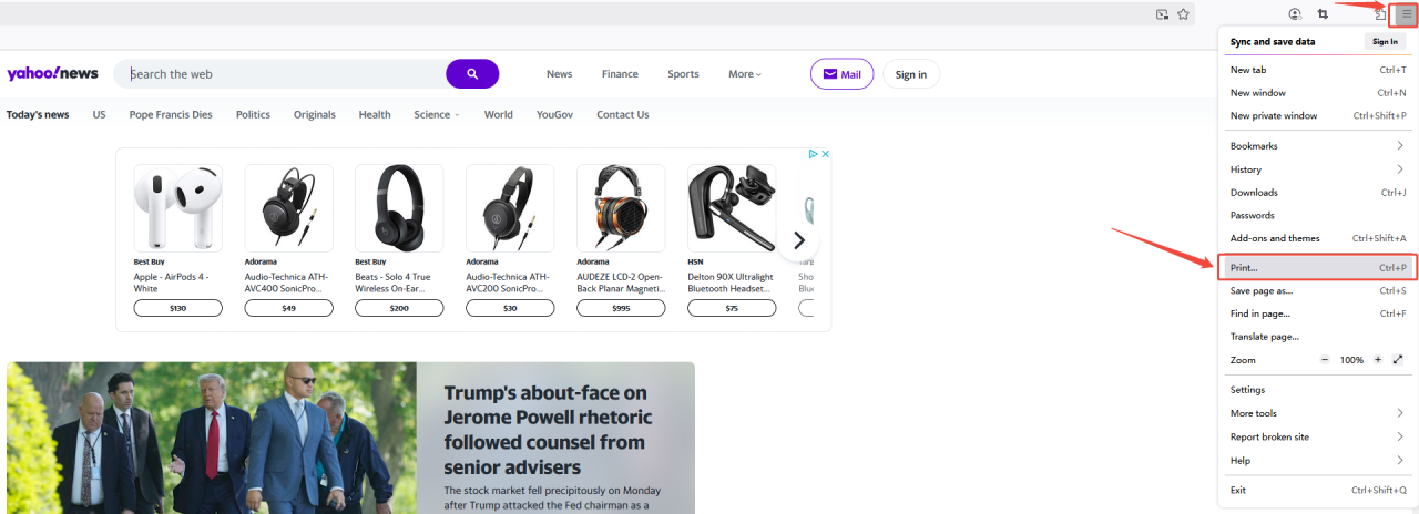 firefox print settings