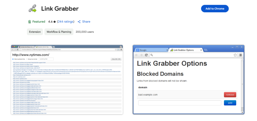 add link grabber google extension